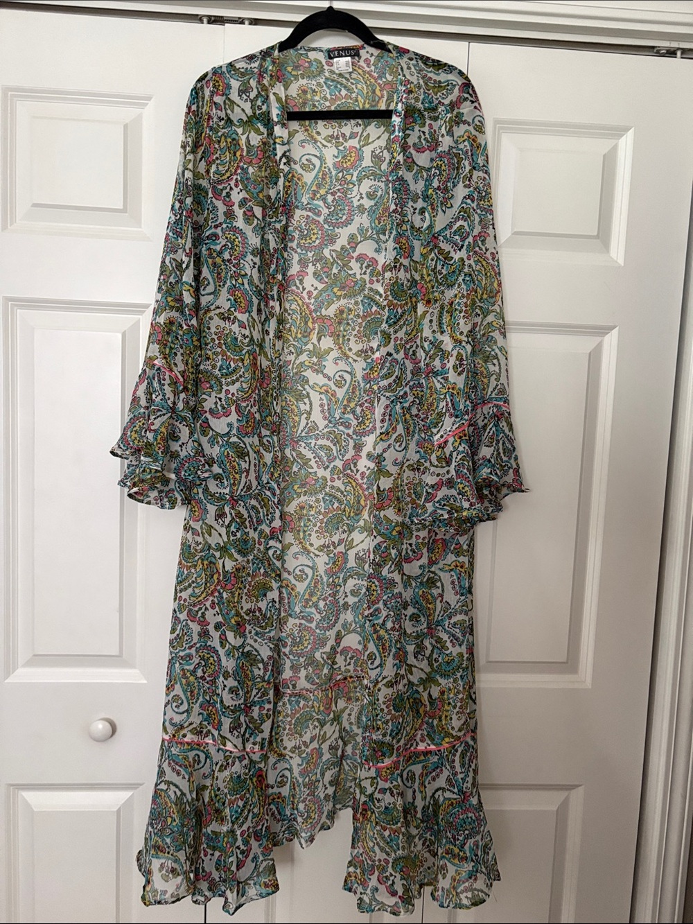 VENUS Sheer Paisley swimsuit cover up in Green, Blue & Pink